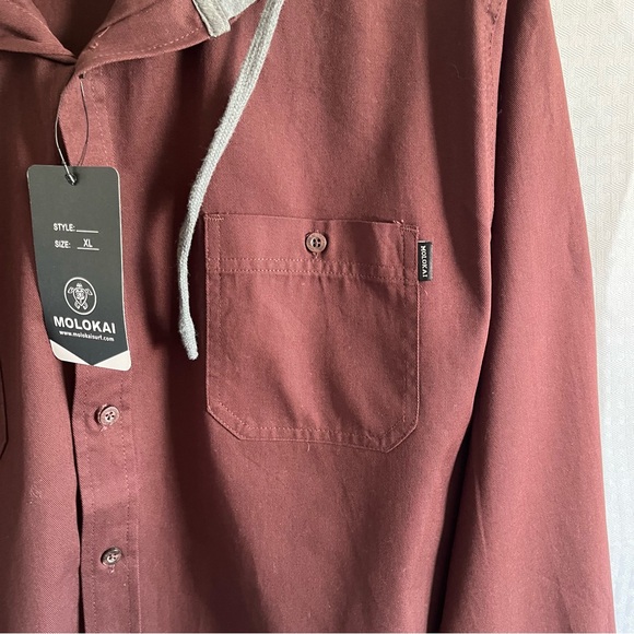 Molokai Surf Co. NWT Hooded Button Up Shirt Jacket Maroon Color Size XL - Picture 7 of 13